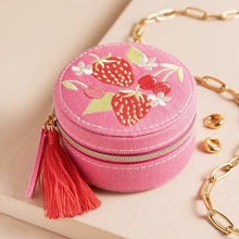 Load image into Gallery viewer, Round travel case - embroidered strawberry
