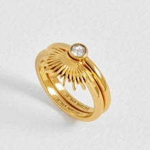 Load image into Gallery viewer, Sunburst ring &amp; cubic zirconia solitaire stacking ring set
