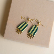 Load image into Gallery viewer, Sunny stripe drop earrings - forest &amp; apple green
