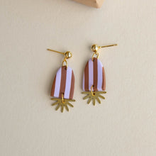 Load image into Gallery viewer, Sunny stripe drop earrings - forest &amp; apple green
