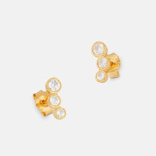 Load image into Gallery viewer, Triple crystal climber stud earrings - gold
