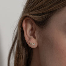 Load image into Gallery viewer, Triple crystal climber stud earrings - gold
