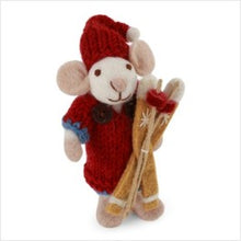 Load image into Gallery viewer, Xmas decs - white mouse w/ green trousers &amp; ski - small
