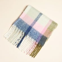 Load image into Gallery viewer, Olive &amp; pink tartan wool scarf
