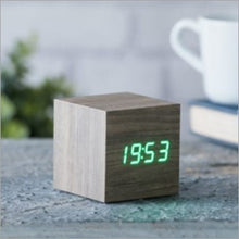 Load image into Gallery viewer, Wooden cube click clock - ash/green LED
