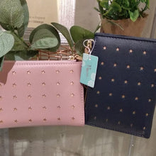 Load image into Gallery viewer, Compact purse with rose gold stars - navy
