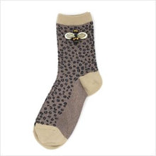 Load image into Gallery viewer, Cheetah luxe socks with bumblebee pin - pink
