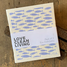 Load image into Gallery viewer, Keep your kitchen environmentally friendly with these fish and urchin patterned, sustainable dishcloths!
