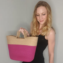 Load image into Gallery viewer, Pink contrast jute rope bag
