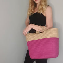 Load image into Gallery viewer, Pink contrast jute rope bag
