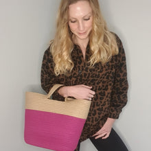 Load image into Gallery viewer, Pink contrast jute rope bag
