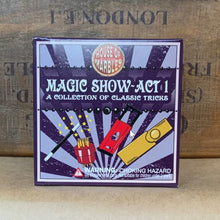 Load image into Gallery viewer, A collection of classic conjurations including the Spiked Coin, Finger Chopper, The Disappearing coin and Mini Magic Wand.  A fun gift for a child.
