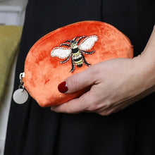 Load image into Gallery viewer, Bee embroidered beaded velvet coin purses
