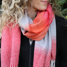 Load image into Gallery viewer, Fine ombre chevron scarf - red &amp; orange
