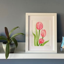 Load image into Gallery viewer, Trio of tulips original watercolour framed painting
