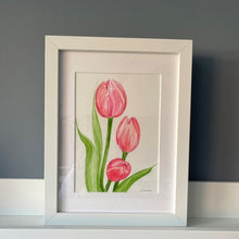 Load image into Gallery viewer, Trio of tulips original watercolour framed painting
