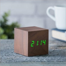 Load image into Gallery viewer, Wooden cube click clock - ash/green LED
