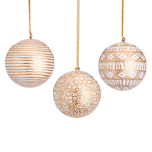 Load image into Gallery viewer, White &amp; gold papier mache baubles
