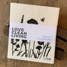 Load image into Gallery viewer, Keep your kitchen environmentally friendly with these wildflower and fern patterned, sustainable dishcloths!
