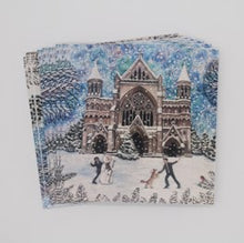 Load image into Gallery viewer, Pack of 10 Xmas cards - snowy Cathedral little referee

