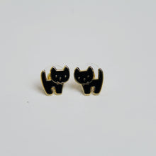 Load image into Gallery viewer, Black cat enamel earrings
