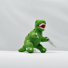 Load image into Gallery viewer, Knitted cotton mini T-rex rattle - green
