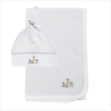 Load image into Gallery viewer, Bears &amp; balloons swaddle blanket &amp; hat set
