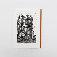 Load image into Gallery viewer, Clock Tower linocut card
