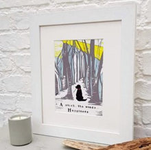 Load image into Gallery viewer, Countryside dog framed print (grey &amp; blue) (A4)
