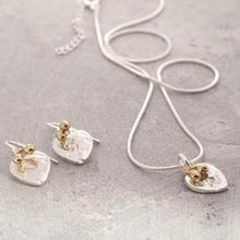 Load image into Gallery viewer, Organic silver heart pendant necklace with gold beads

