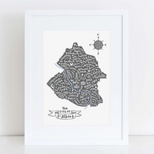 Load image into Gallery viewer, City of St Albans map grey map in white frame
