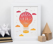 Load image into Gallery viewer, Dream big hot air balloon... orange A5 print &amp; white frame
